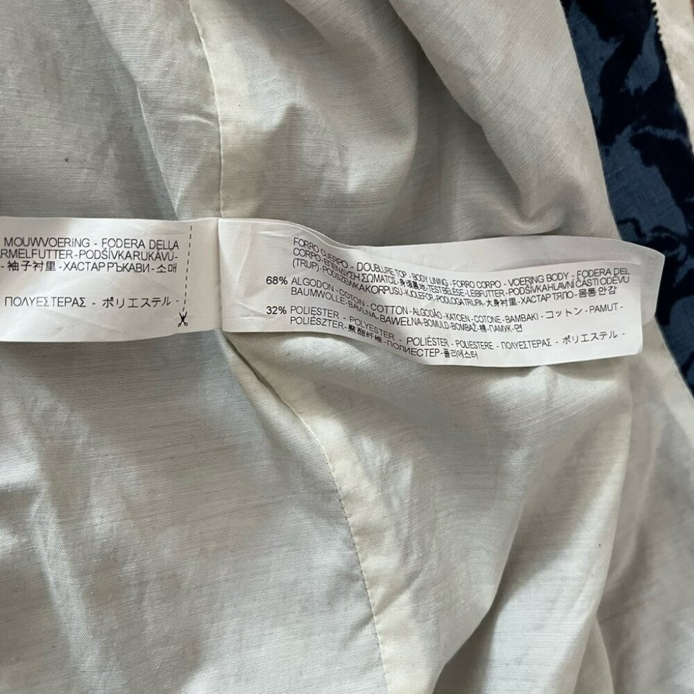[Tag:L/Ptp:21”]Zara Denim Couture Navy Floral linen Bomber Jacket Lined - Picture 5 of 11
